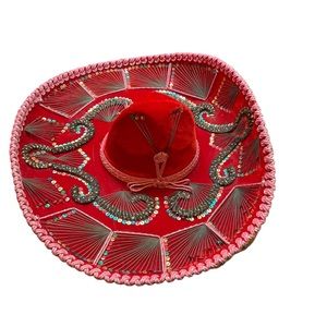 red, pink and black handmade 1950's vintage sombrero by Pigalle